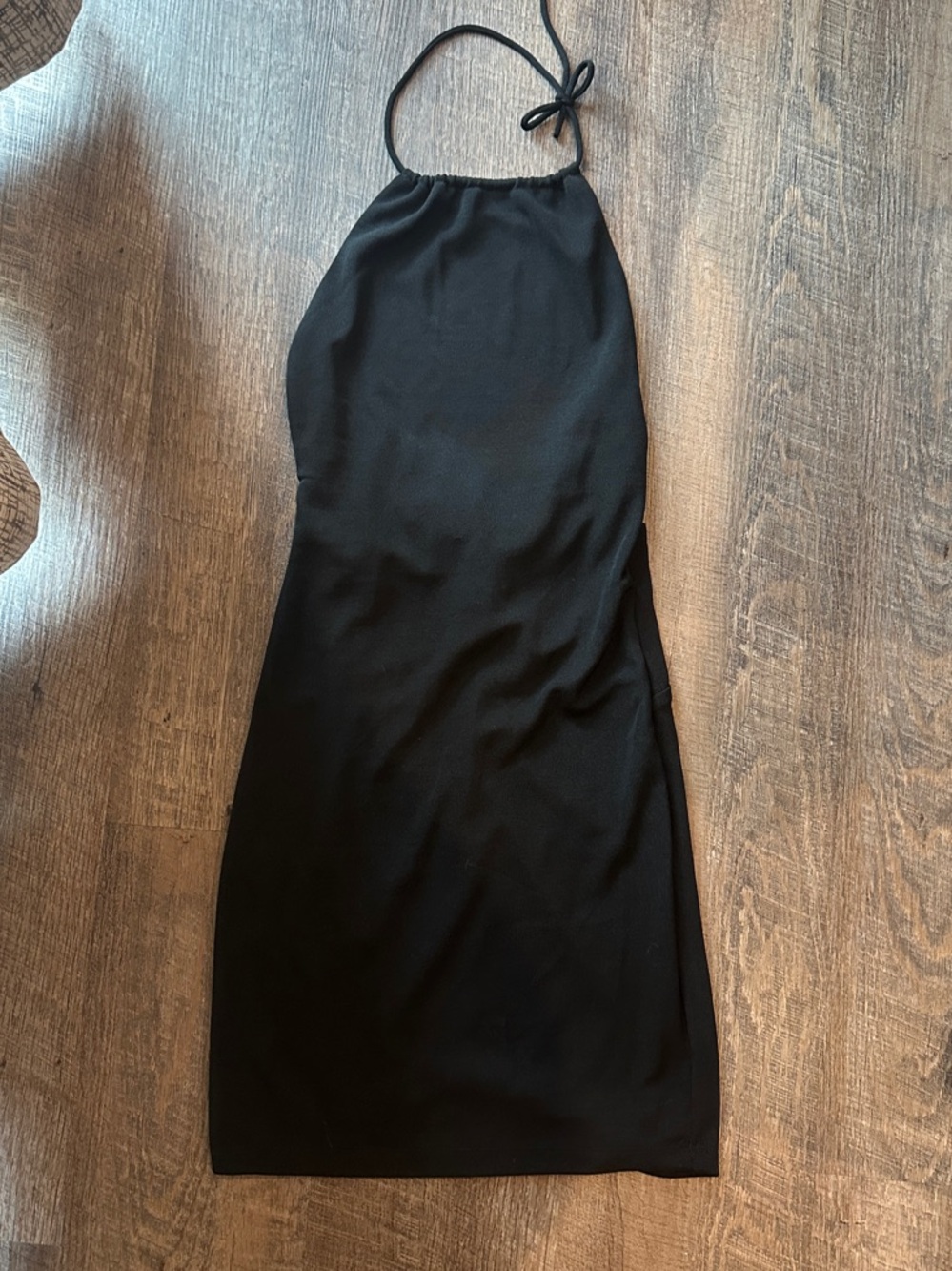 Lulus- Classic Black Halter Midi Dress with Open Back